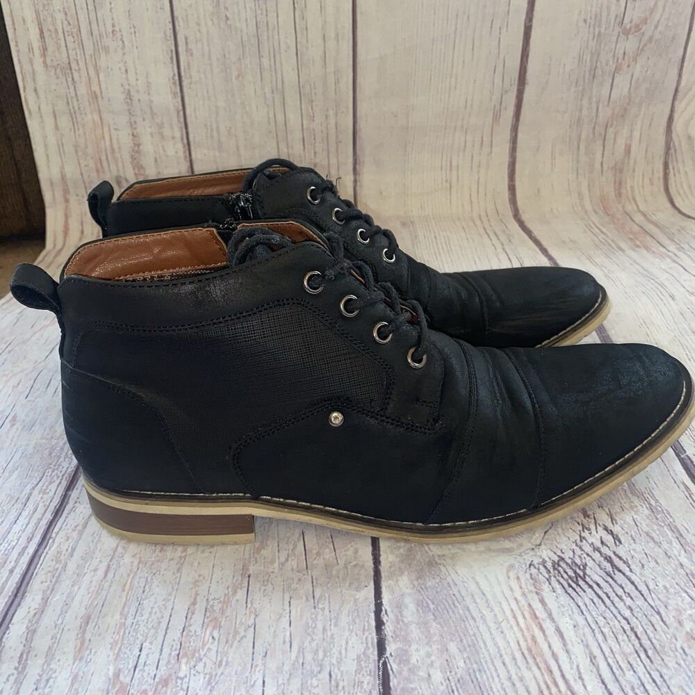 Ferro Aldo Blane Men’s 9.5 Black Cap Toe Lace Up Side Zip Ankle Boots